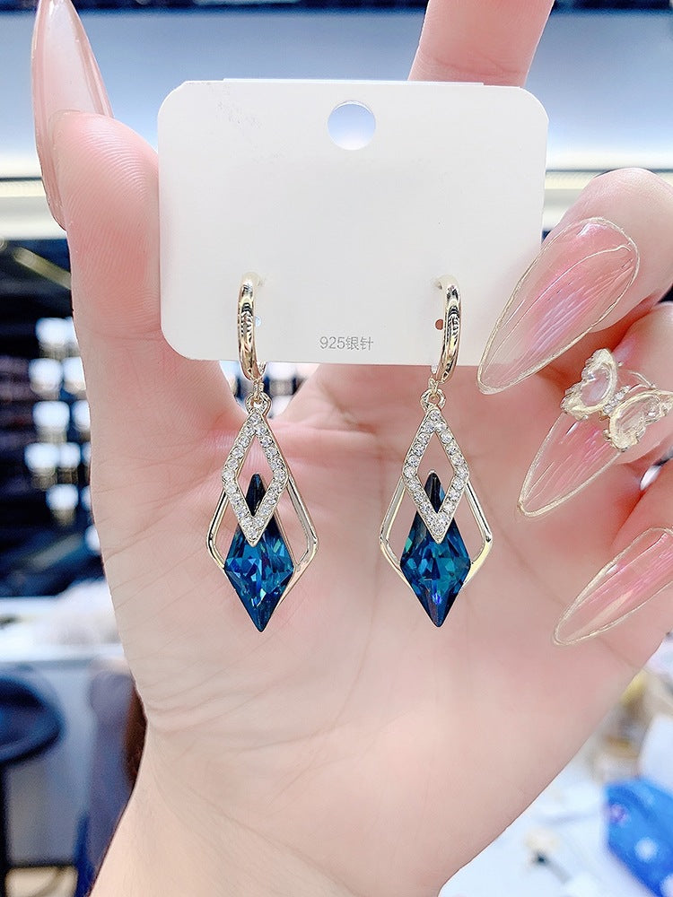 Geometry S925 silver needle crystal earrings