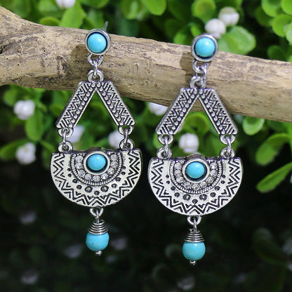 Bohemian tassel earrings geometric alloy vintage turquoise earrings