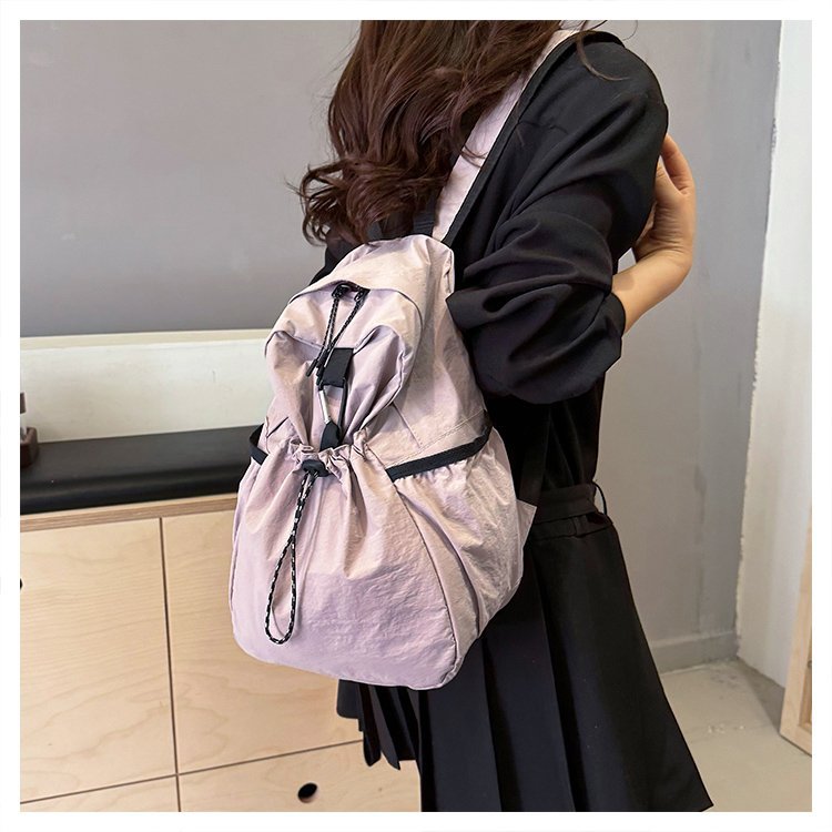 New Korean Style Backpack Student Schoolbag Casual All-Match Pleated Drawstring Multi-Pocket Large Capacity Lightweight Shoulder Bag