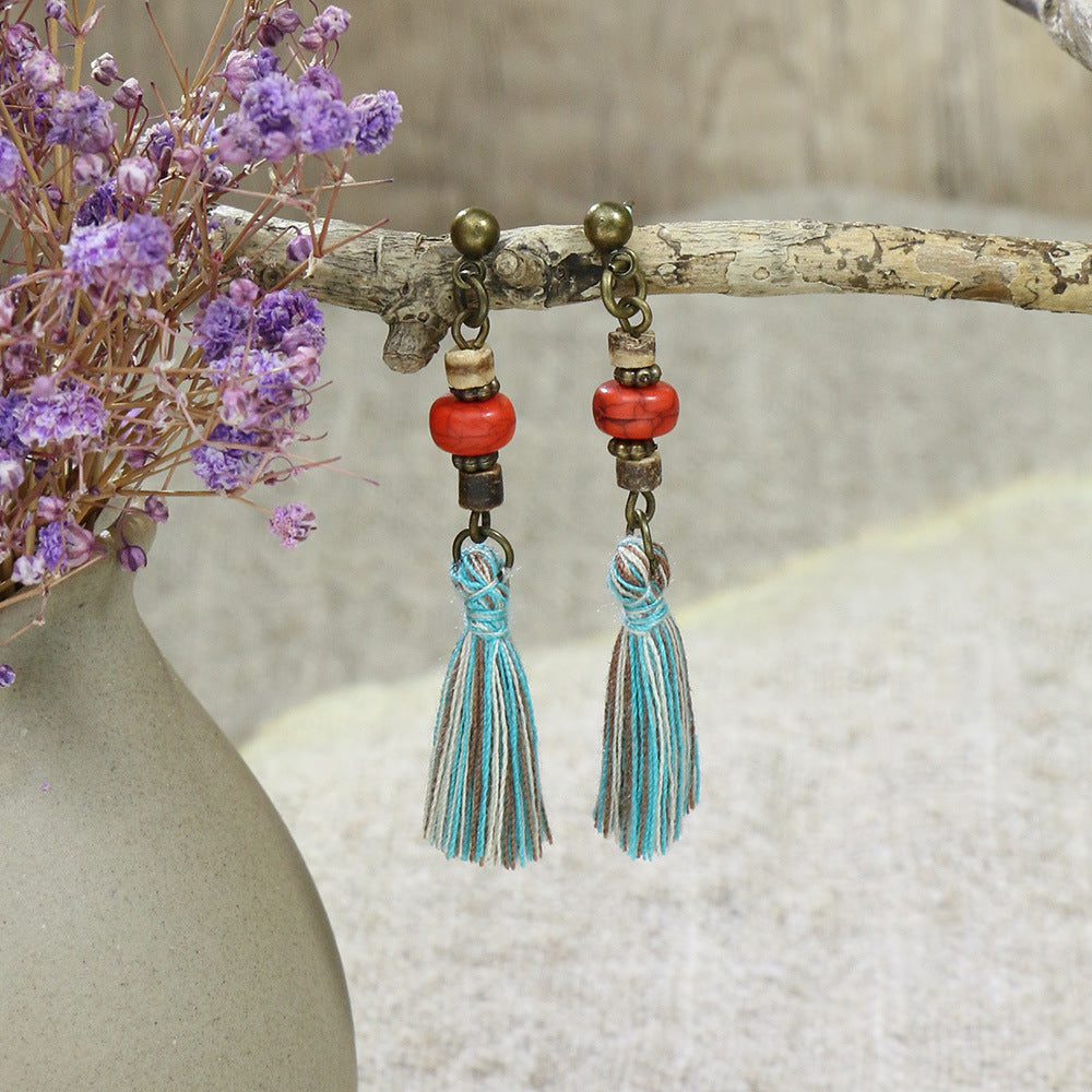 Geometric retro tassel openwork earrings