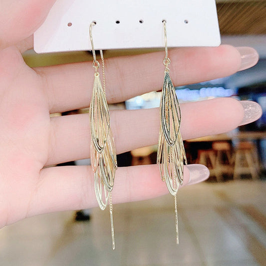 Temperament long dragonfly wings tassel earrings