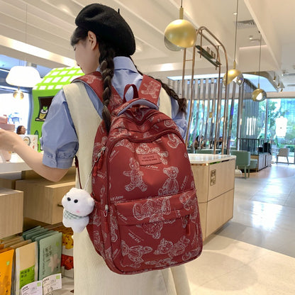 Student Backpack Large Capacity Middle School Students Student Backpack Bear Printing School Bag Simple Fashion