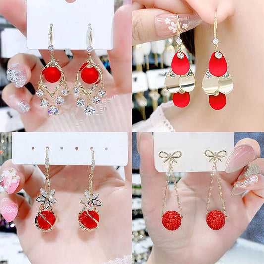 Red festive earrings