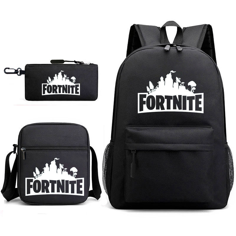 Cross-Border Fashion Backpack Shoulder Bag Pencil Case Men's and Women's Student Three-Piece Set Heat Transfer Patch Large Capacity Backpack