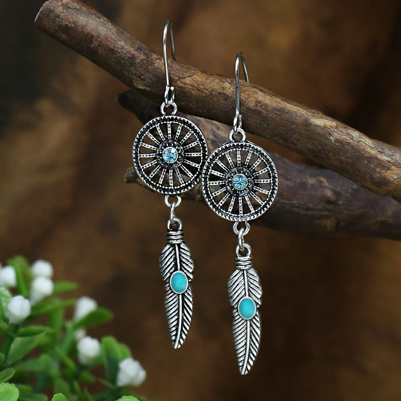 Bohemian tassel earrings geometric alloy vintage turquoise earrings