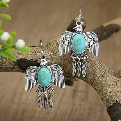 Bohemian tassel earrings geometric alloy vintage turquoise earrings