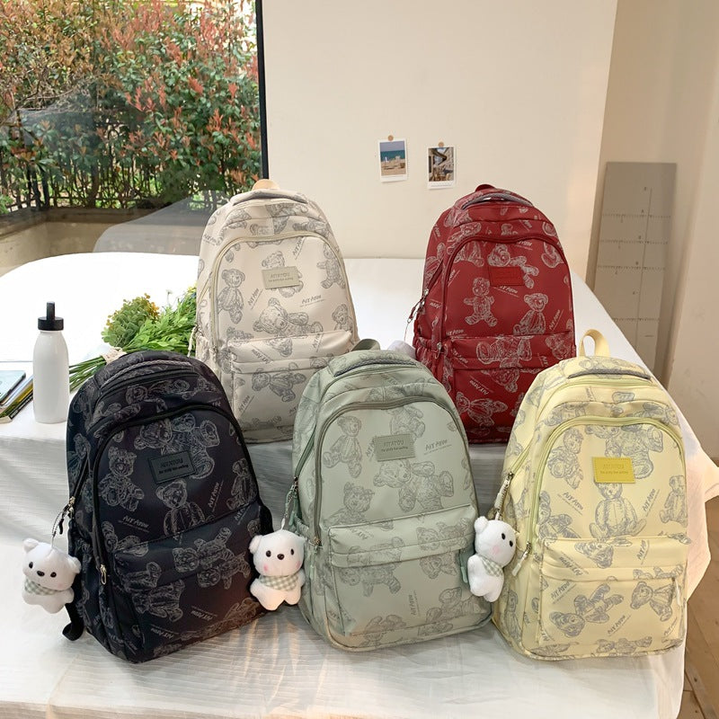 Student Backpack Large Capacity Middle School Students Student Backpack Bear Printing School Bag Simple Fashion