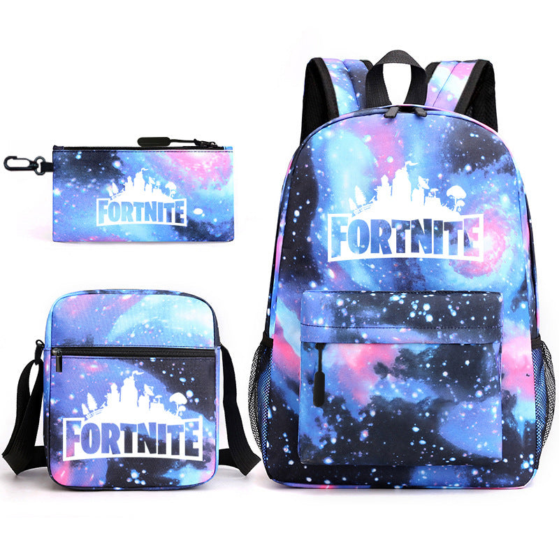 Cross-Border Fashion Backpack Shoulder Bag Pencil Case Men's and Women's Student Three-Piece Set Heat Transfer Patch Large Capacity Backpack