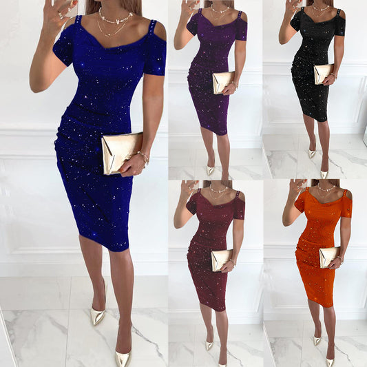 2023 Spring and Summer  Women's Clothing  Wish Glittering Powder Strapless Sexy Diamond Strap Dress Dress for Women