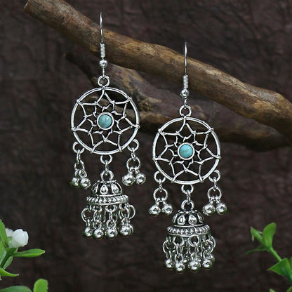 Bohemian tassel earrings geometric alloy vintage turquoise earrings