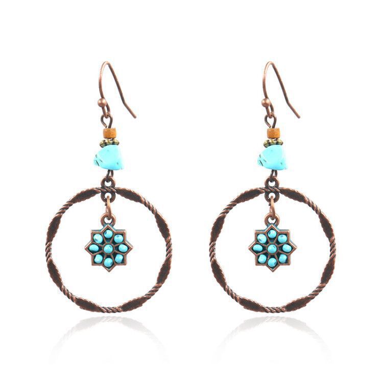 Plum blossom turquoise bohemian style earrings