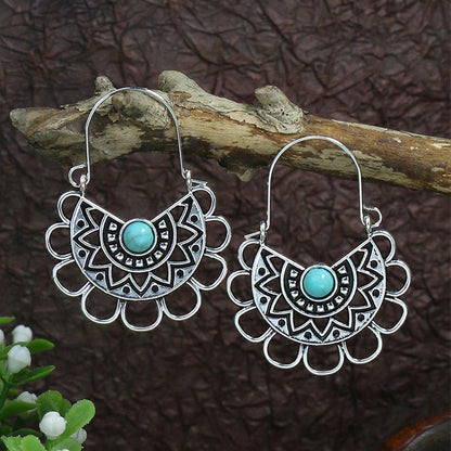 Turquoise ancient silver geometric metal tassel earrings