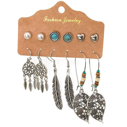 Stylish vintage bead leaf earrings