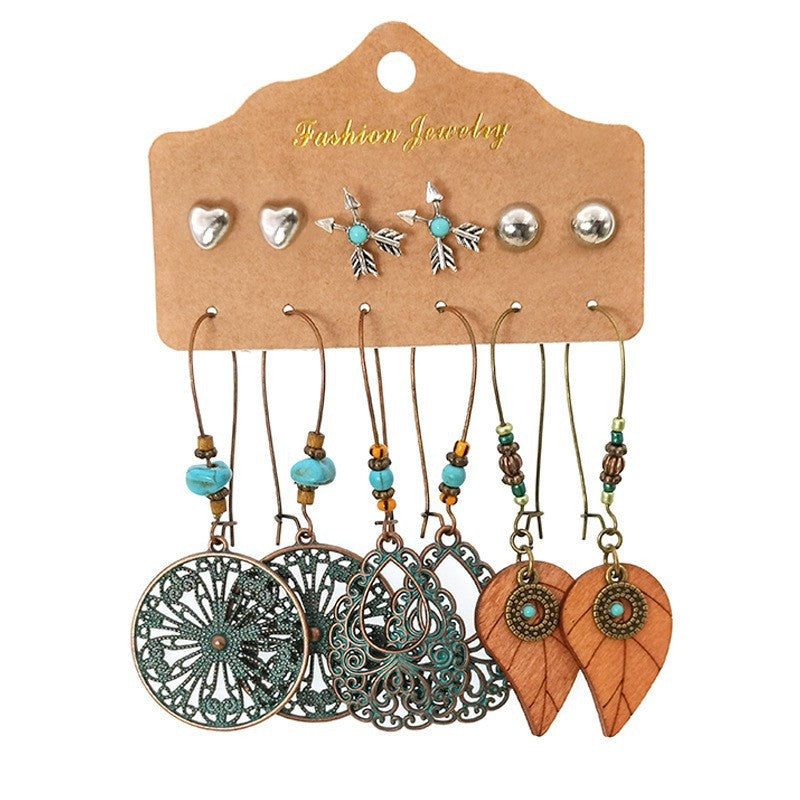 Stylish vintage bead leaf earrings