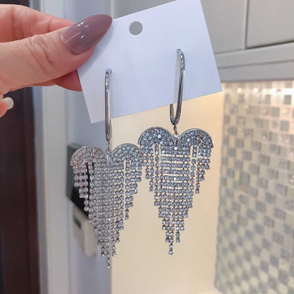 Rhinestone long tassel s925 earrings