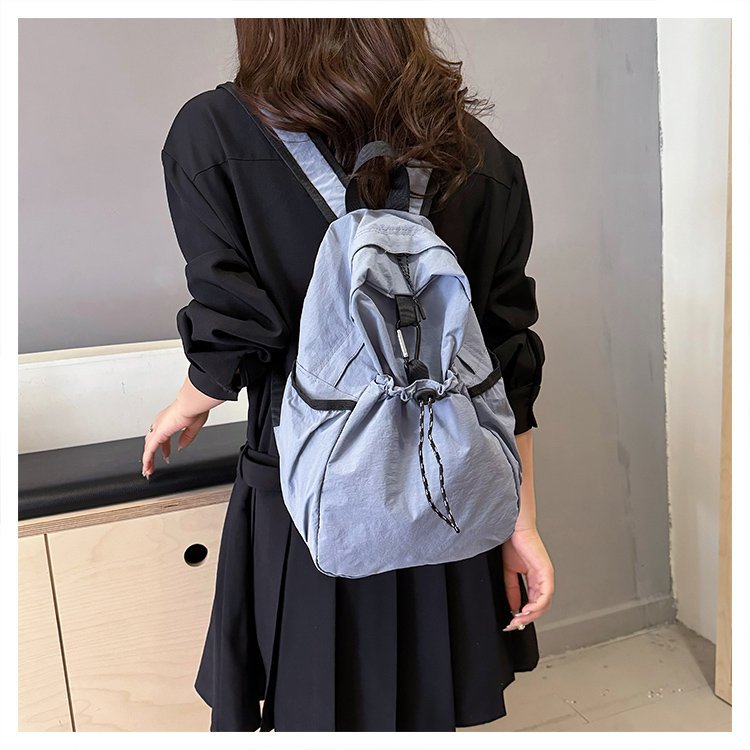 New Korean Style Backpack Student Schoolbag Casual All-Match Pleated Drawstring Multi-Pocket Large Capacity Lightweight Shoulder Bag