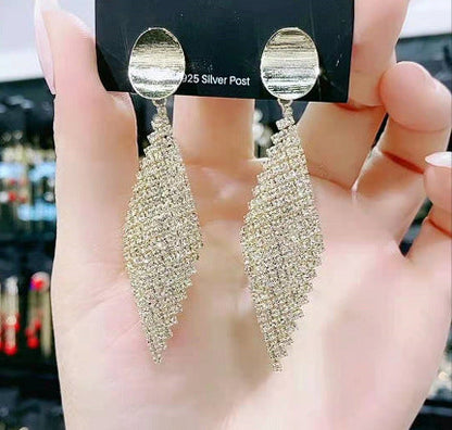 Rhinestone long tassel s925 earrings