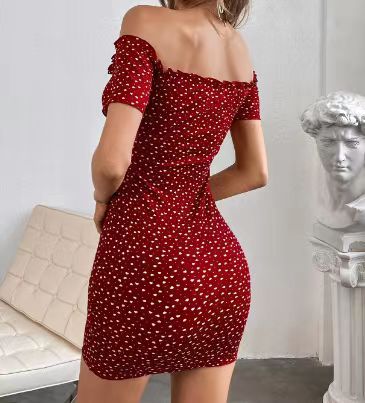 In Stock 2024 Summer New   European and American Women's Clothing Sexy off-Shoulder Short Sleeve Printed Sheath Skirt