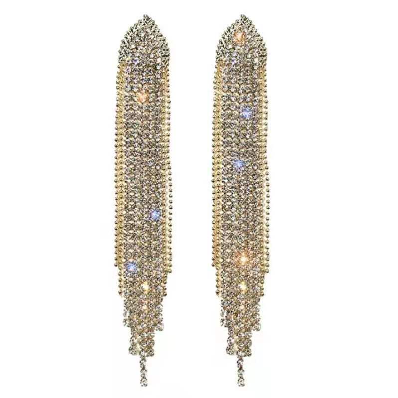 Long style tassel rhinestone s925 earrings