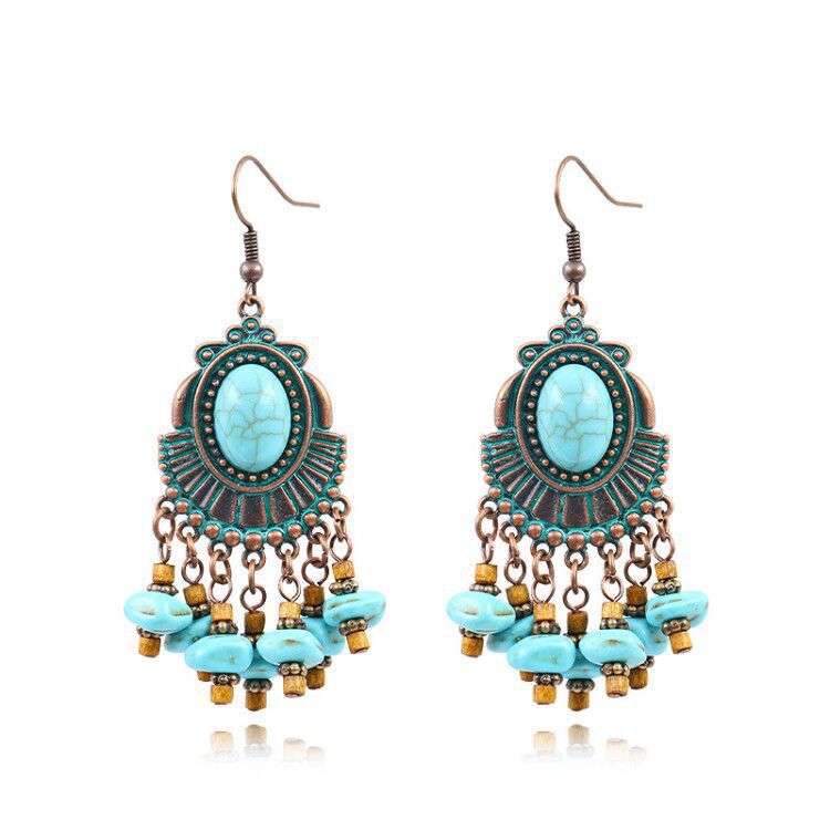 Plum blossom turquoise bohemian style earrings