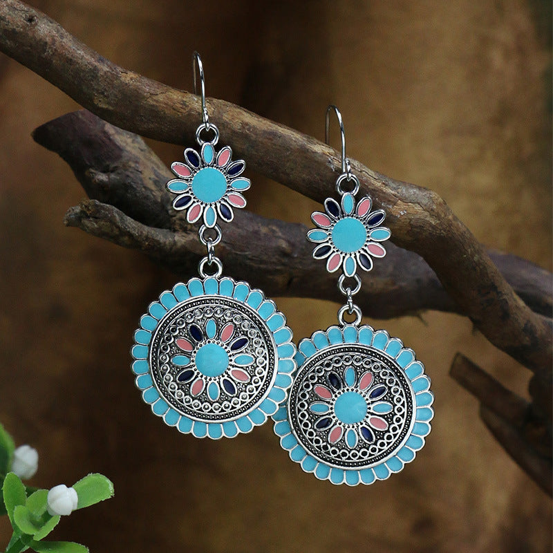 Bohemian tassel earrings geometric alloy vintage turquoise earrings