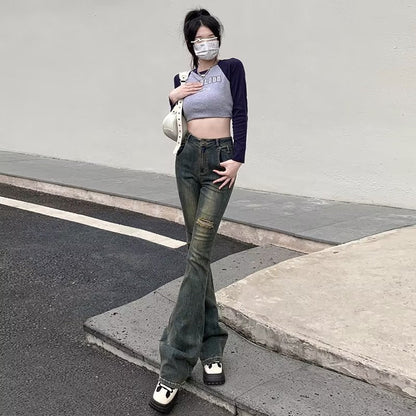 funninessgames Micro Flared Pants, Spring And Autumn Pants, High Waisted Jeans, Minimalist New Style, Fashionable Harajuku Women's Trend