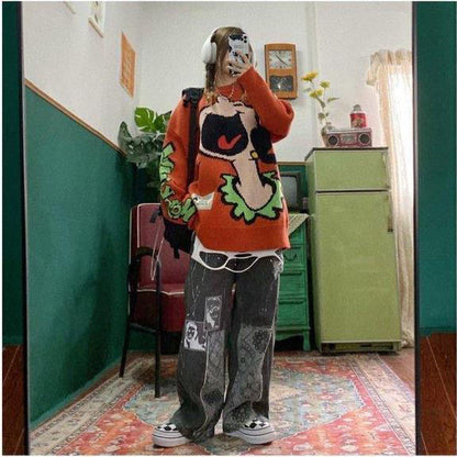 funninessgames Grunge Gothic Women Fashion Jeans Streetwear Patchwork Baggy Wide Leg Denim Pants Harajuku Hippie Vintage Casual Trousers