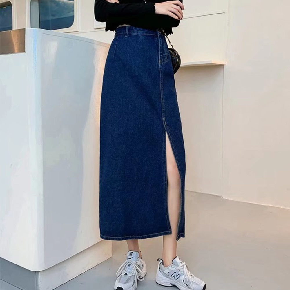 funninessgames Denim Skirt   Woman Jeans Skirt Wide Leg Denim Clothing Blue Jeans Vintage Quality  Fashion Straight Pants