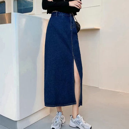 funninessgames Denim Skirt   Woman Jeans Skirt Wide Leg Denim Clothing Blue Jeans Vintage Quality  Fashion Straight Pants