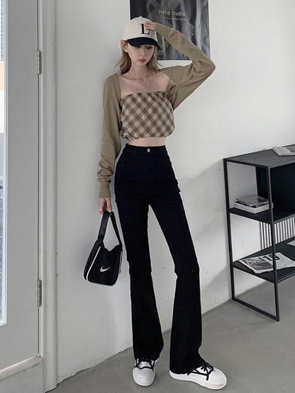 funninessgames High-waisted Stretch Tail Flared Jeans Women's Autumn And Winter Slim Straight Tube Lengthened Drape Floor Mopping Pants