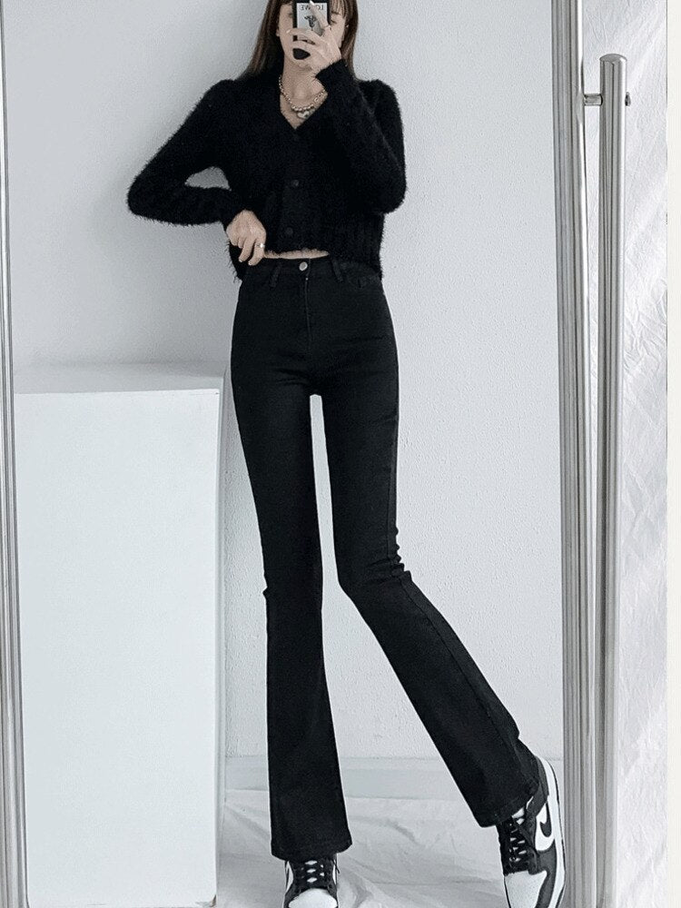 funninessgames split jeans women's spring and autumn new high-waisted slim fit slim wide-legged micro-flare mopping pants trendy ins