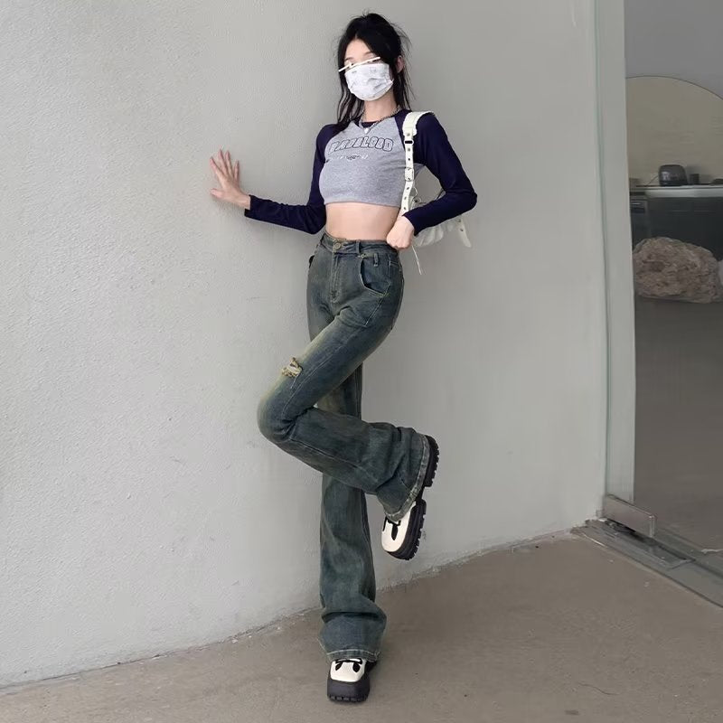 funninessgames Micro Flared Pants, Spring And Autumn Pants, High Waisted Jeans, Minimalist New Style, Fashionable Harajuku Women's Trend