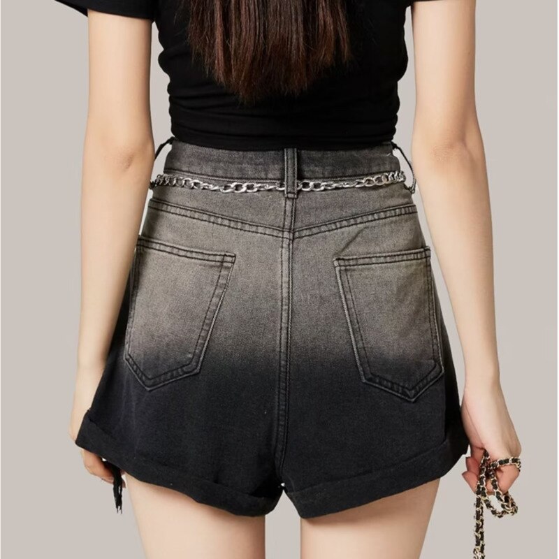 funninessgames New Women's Thin Shorts Jeans Thin Denim Summer Versatile Water Wash Light Fashion High Waist Straight Pants