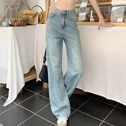 funninessgames Baby Blue Loose Straight Jeans Women's High Waist Thin Summer Thin Design Tassel Versatile Wide Leg Pants Trend