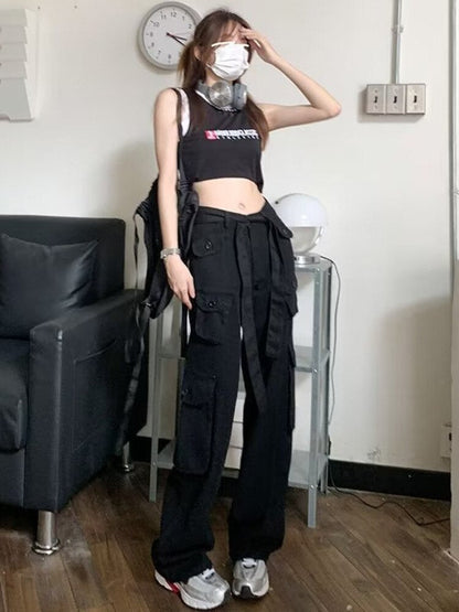 funninessgames trousers summer popular light-colored women's new temperament trend wide-leg pants Japanese fashion zipper jeans