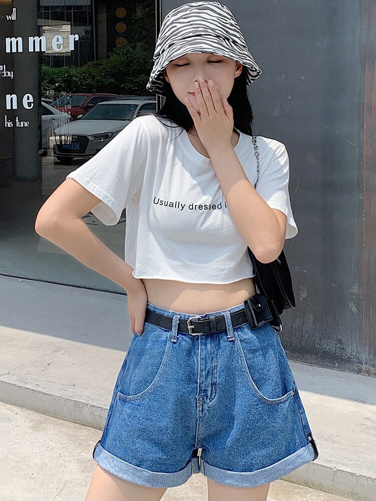 Back To School Women's Summer Shorts Women Denim Clothing Wide Leg Short Jeans  A Line Loose Denim Shorts For Women High Waist