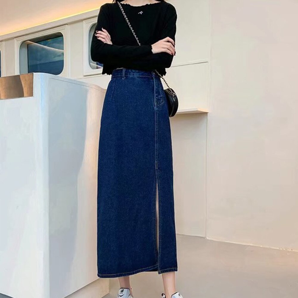 funninessgames Denim Skirt   Woman Jeans Skirt Wide Leg Denim Clothing Blue Jeans Vintage Quality  Fashion Straight Pants