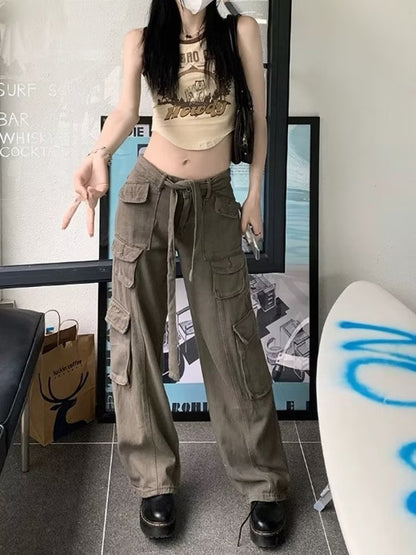 funninessgames trousers summer popular light-colored women's new temperament trend wide-leg pants Japanese fashion zipper jeans