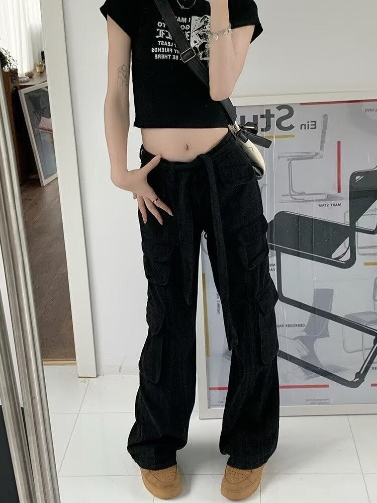 funninessgames trousers summer popular light-colored women's new temperament trend wide-leg pants Japanese fashion zipper jeans