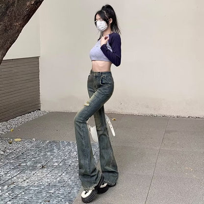 funninessgames Micro Flared Pants, Spring And Autumn Pants, High Waisted Jeans, Minimalist New Style, Fashionable Harajuku Women's Trend