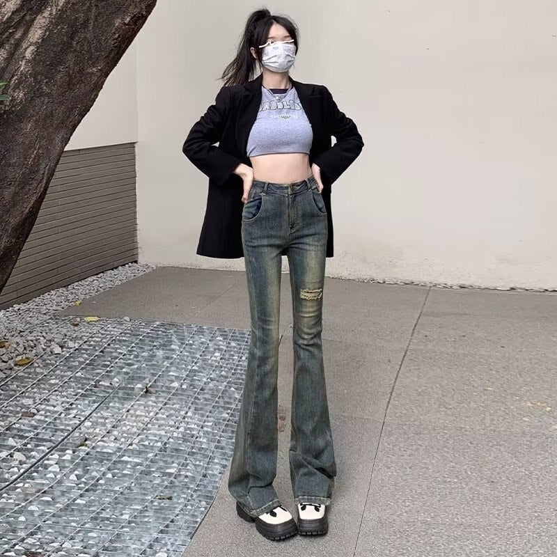 funninessgames Micro Flared Pants, Spring And Autumn Pants, High Waisted Jeans, Minimalist New Style, Fashionable Harajuku Women's Trend