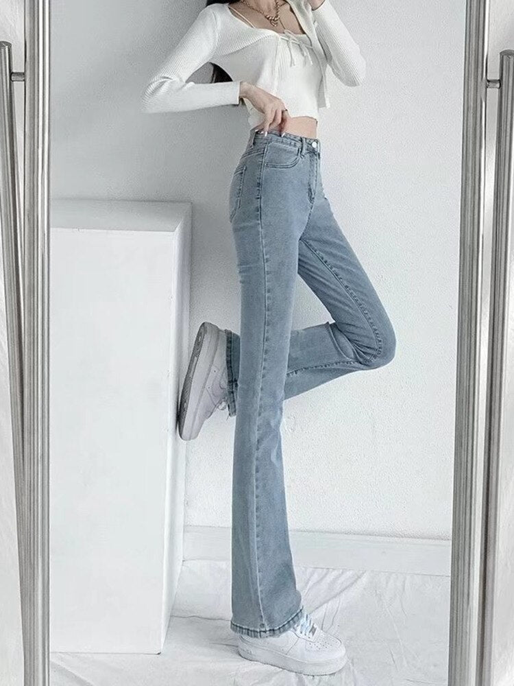 funninessgames split jeans women's spring and autumn new high-waisted slim fit slim wide-legged micro-flare mopping pants trendy ins