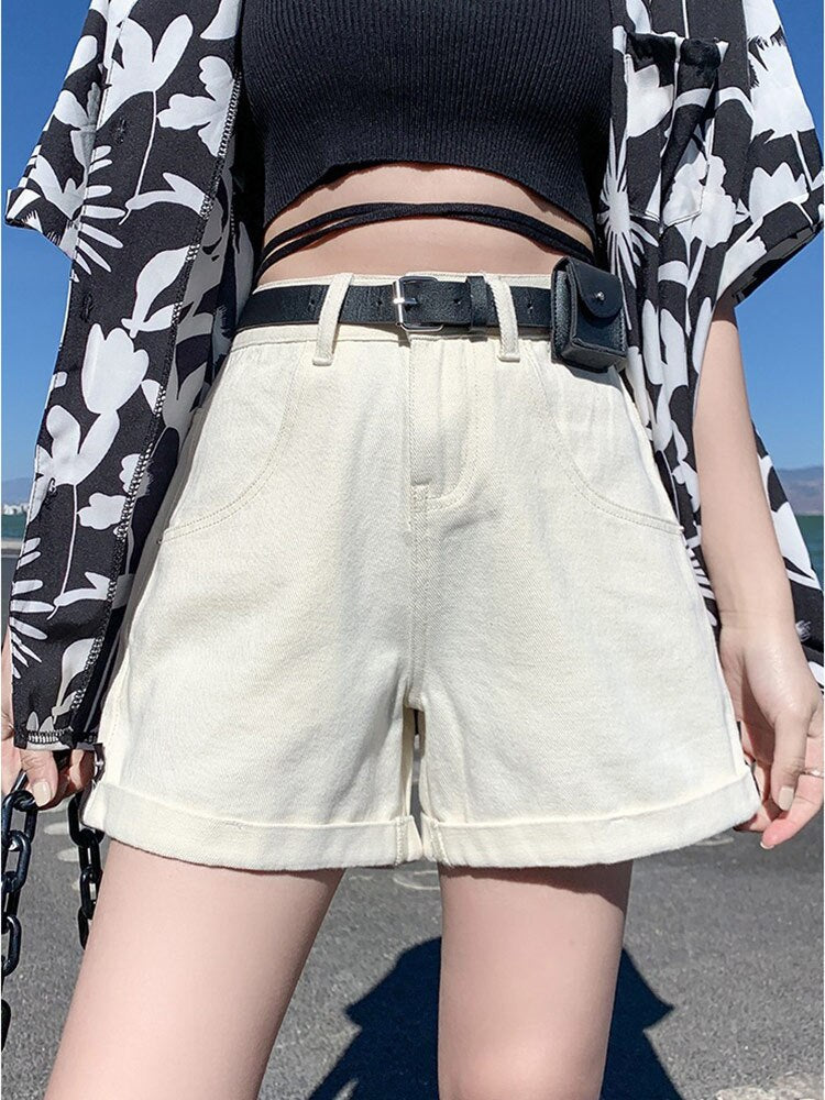 Back To School Women's Summer Shorts Women Denim Clothing Wide Leg Short Jeans  A Line Loose Denim Shorts For Women High Waist