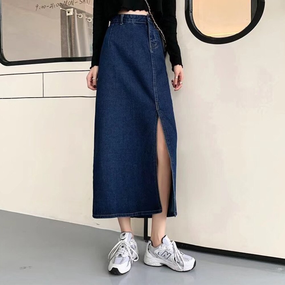 funninessgames Denim Skirt   Woman Jeans Skirt Wide Leg Denim Clothing Blue Jeans Vintage Quality  Fashion Straight Pants