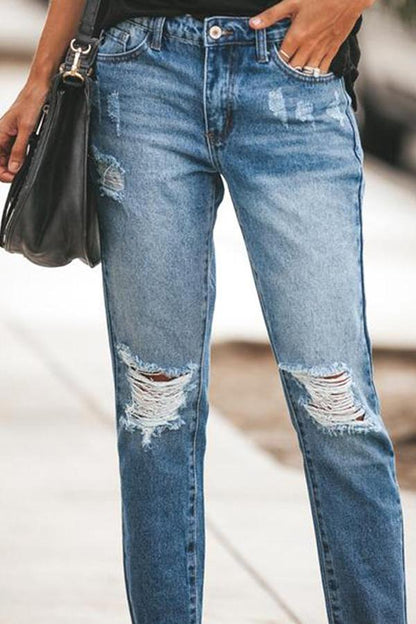 Ripped Slim Fit Washed Jeans