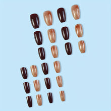 Load image into Gallery viewer, 24 Pcs Glossy Short Coffin Press On Nails Black And Brown False Nails Glitter Reusable Acrylic Fake Nails