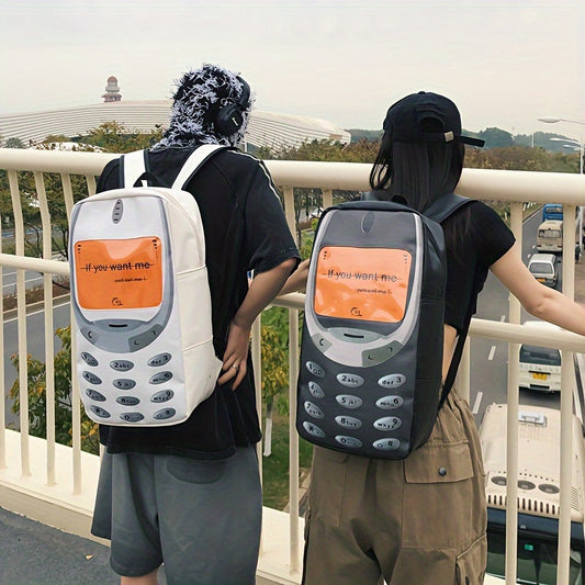 Retro Phone Print Backpack - Stylish & Spacious Rucksack with Unique Mobile Shape - Large Capacity, Fashionable Novelty Design for Everyday Use