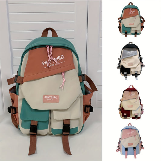 Trendy Aesthetic Color Contrast Backpack - Large Capacity Flap Closure for School & Travel - Japanese Preppy Style, Perfect Bookbag for Students Back To School Needs