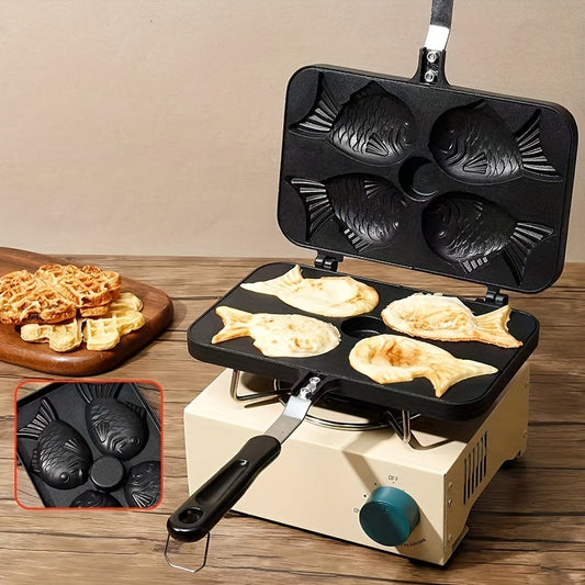 1pc, Deluxe Double-Sided Non-Stick Taiyaki Maker - Roasting Pans for Baking 4 Cups of Delicious Fish-Shaped Cakes at Home with Easy Release and Cleaning