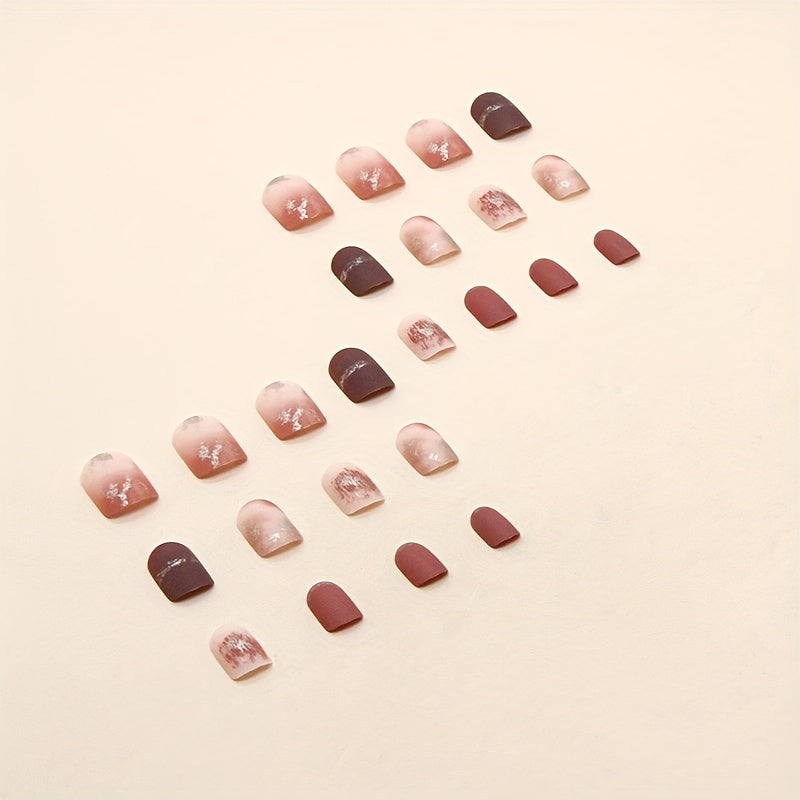 Y2K Short Press On Nails, Matte Acrylic Artificial Square False Nails With Glitter Design, For Women And Girls